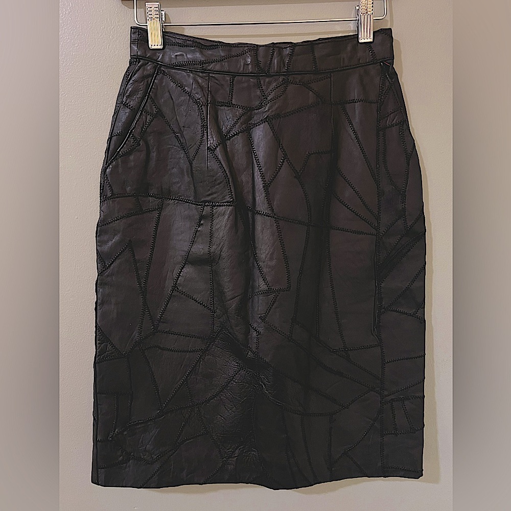 C&A CANDA vintage leather pencil patchwork skirt size 36 rare excellent conditio